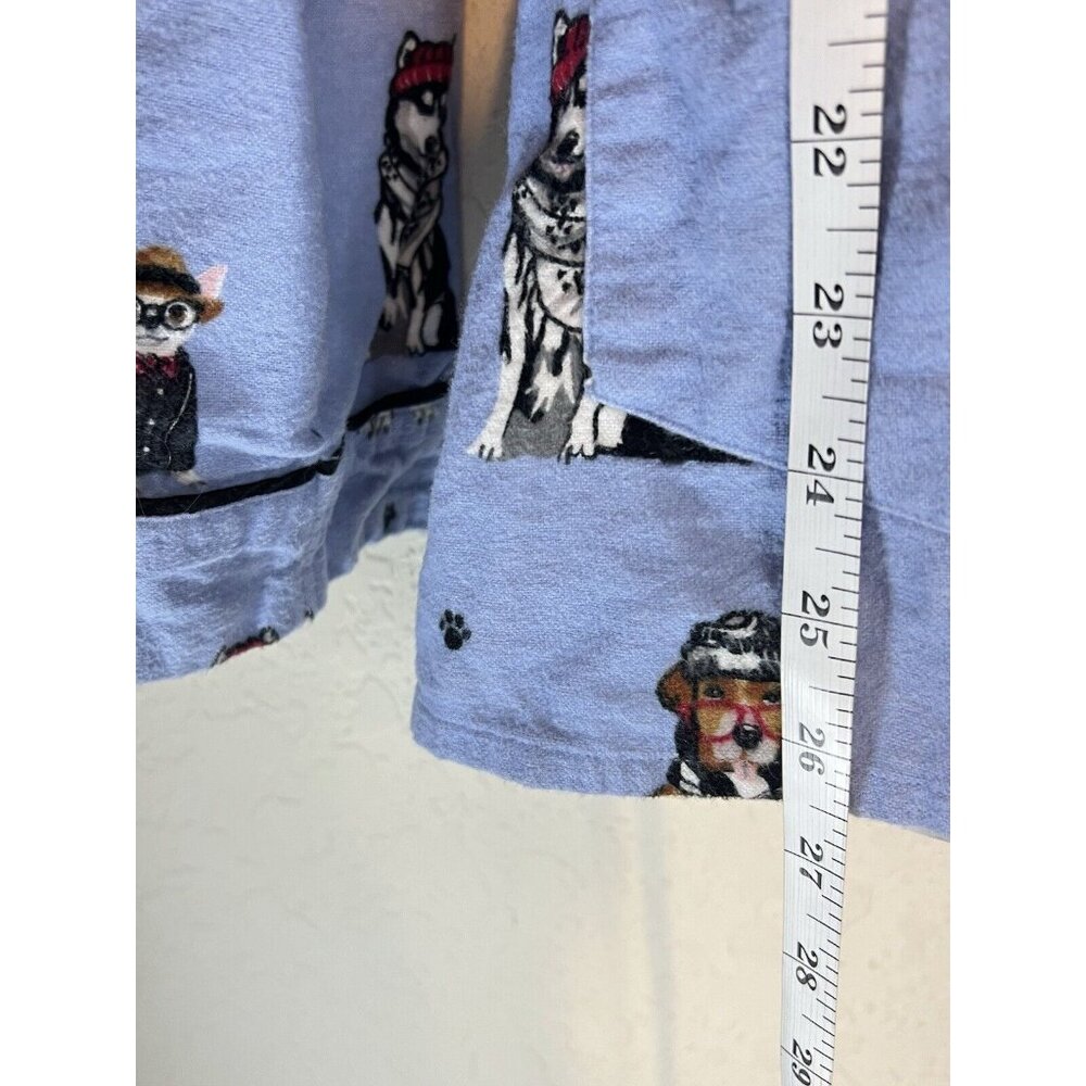 PJ Salvage Pajama Top Women's L Dogs Eyeglasses Flannel Button Up Blue - Picture 8 of 16